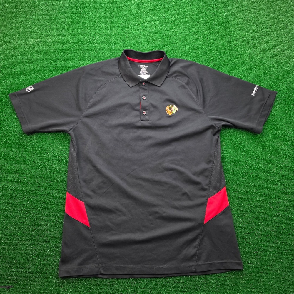 Chicago Blackhawks Reebok Play Dry Polo Shirt Mens Medium Black NHL Locker Room